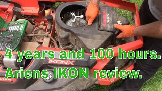 Ariens Ikon 4 year review 100 hour service 52quot zero turn mower [upl. by Aritak]