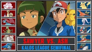 Ash vs Sawyer Pokémon SunMoon  Kalos LeagueSemifinal [upl. by Ecinev]