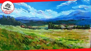 How to Paint a Landscape with acrylics step by step SUBTITLED [upl. by Arbas]